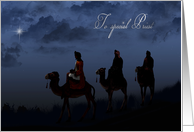 Priest’s Christmas, three wise men on camels following a bright star card