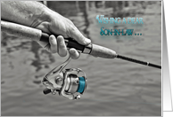 Son in law Birthday, man holding a fishing pole in selective color card