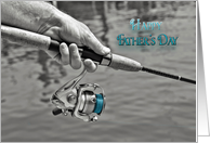Father’s Day for Grandpa, man holding fishing pole in selective color card