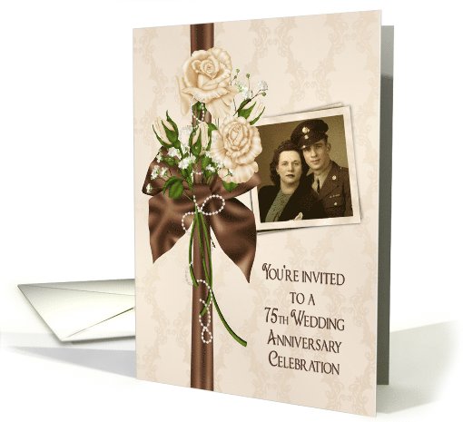 75th Anniversary party photo card invitation with ivory... (1102010)