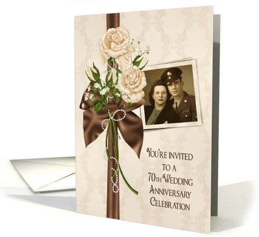 70th Anniversary party photo card invitation with ivory... (1102012)