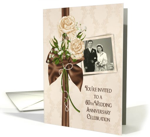 60th Anniversary party photo card invitation with ivory... (1102016)