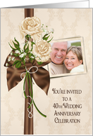 40th Anniversary party photo card invitation with ivory rose bouquet card