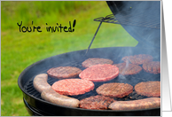 Summer Barbecue Party invitation - hamburg and bratwursts on grill card