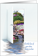 Loss of Sister in law sympathy, open door with waterfalls in garden card