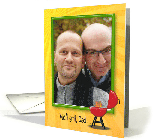 For Dad's Birthday from Kids-barbecue grill with fire photo card