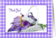 Thank You - iris bouquet in white wicker basket card