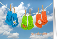 Aunt’s Birthday - colorful flip-flops on a clothesline with daisies card
