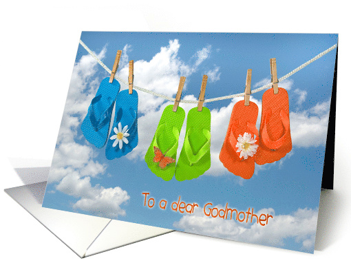 Godmother's Birthday, flip flops on clothesline with daisies card