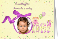 Granddaughter’s 1st Birthday photo card with digital ribbon frame card