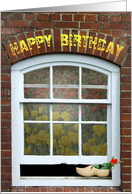 Friend’s Birthday Dutch wooden shoe with red tulip on window sill card