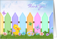 Thanks to hostess of Baby Shower-cute animals in garden with fence card