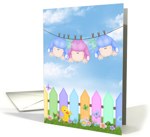 Congratulations on triplets, baby girl and boys on clothesline card