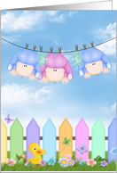 Congratulations on triplets, baby girl and boys on clothesline card