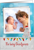 Grandparent’s Christmas polar bear photo card with lights and tinsel card