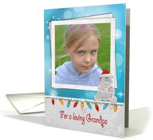 Grandpa's Christmas polar bear photo card with lights and tinsel card