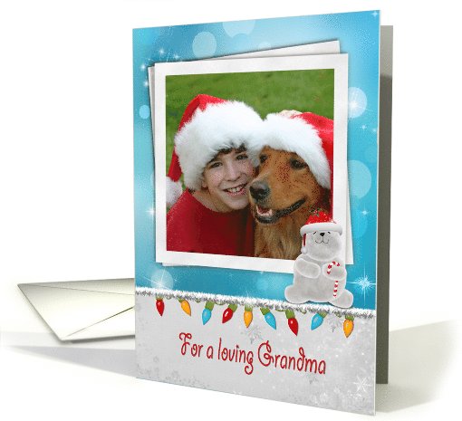 Grandma's Christmas polar bear photo card with lights and tinsel card