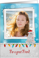 Friend’s Christmas polar bear photo card with lights and tinsel card