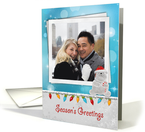 Season's Greetings Polar Bear Photo Card With Lights and Tinsel card