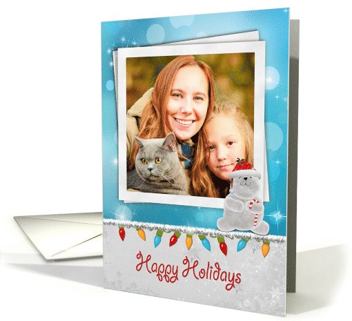 Happy Holidays- polar bear photo card with lights and tinsel card