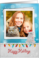 Happy Holidays- polar bear photo card with lights and tinsel card