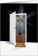 Easter cross with open door and welcome mat card