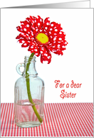 Sister’s Birthday red and white polka dot daisy in an old bottle card