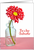 Godmother’s Birthday red and white polka dot daisy in an old bottle card