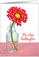 Goddaughter’s Birthday red and white polka dot daisy in an old bottle card