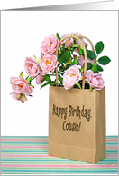 Cousin’s Birthday pink roses in brown paper bag card