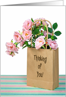 Thinking of You for Grandma, pink roses in brown paper bag card