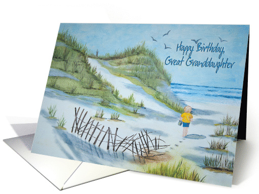 Great Granddaughter's birthday watercolor of a child on a beach card
