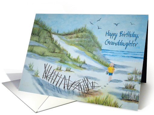 Granddaughter's birthday watercolor of a child on a beach card