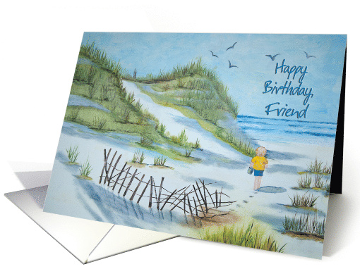 Friend's Birthday Watercolor Painting of Child on Beach card (1134742)