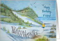 Friend’s Birthday Watercolor Painting of Child on Beach card