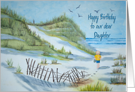Daughter’s Birthday from Parents watercolor of a child on a beach card