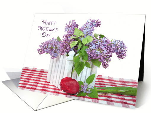 Mother's Day lilac bouquet with single red tulip card (1137162)
