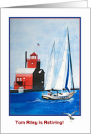 Retirement Party invitation-watercolor of a sailboat and lighthouse card