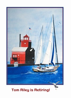 Retirement Party invitation-watercolor of a sailboat and lighthouse