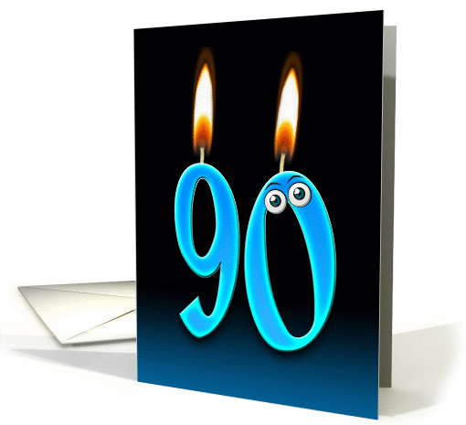 90th Birthday - flames and fun eyeballs with gradient background card