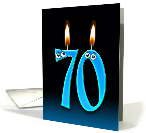 70th Birthday Party invitation with candles and eyeballs card
