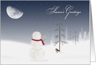 Season’s Greetings - snowman with gold star and moon card