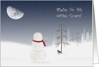 Christmas Miss You - snowman with gold star and moon card