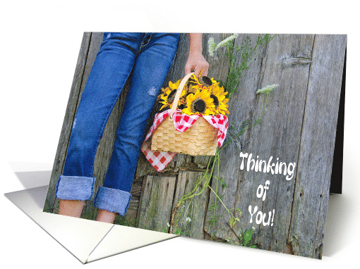 Thinking of You, girl wearing blue jeans with basket of... (1156784)