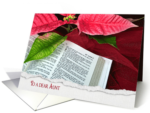 Aunt's Christmas, Open Holy Bible With Poinsettia Blossom card