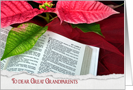 Great Grandparents’ Christmas-Holy Bible with poinsettia and red tulle card
