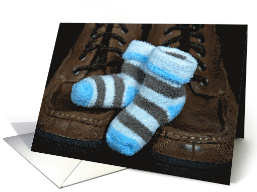 Father's Day from baby Son, baby boy socks on man's shoes card