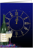 Happy New Year for Friend, Champagne Bottle and Clock card