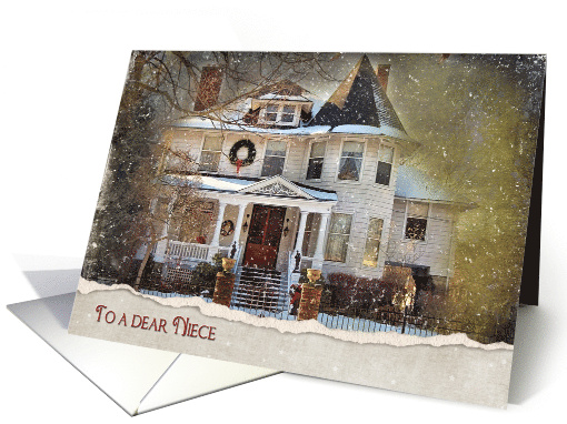 Christmas for Niece, old Victorian house in snowflakes card (1169496)