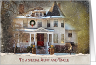 Christmas for Aunt and Uncle-old Victorian house in snow card
